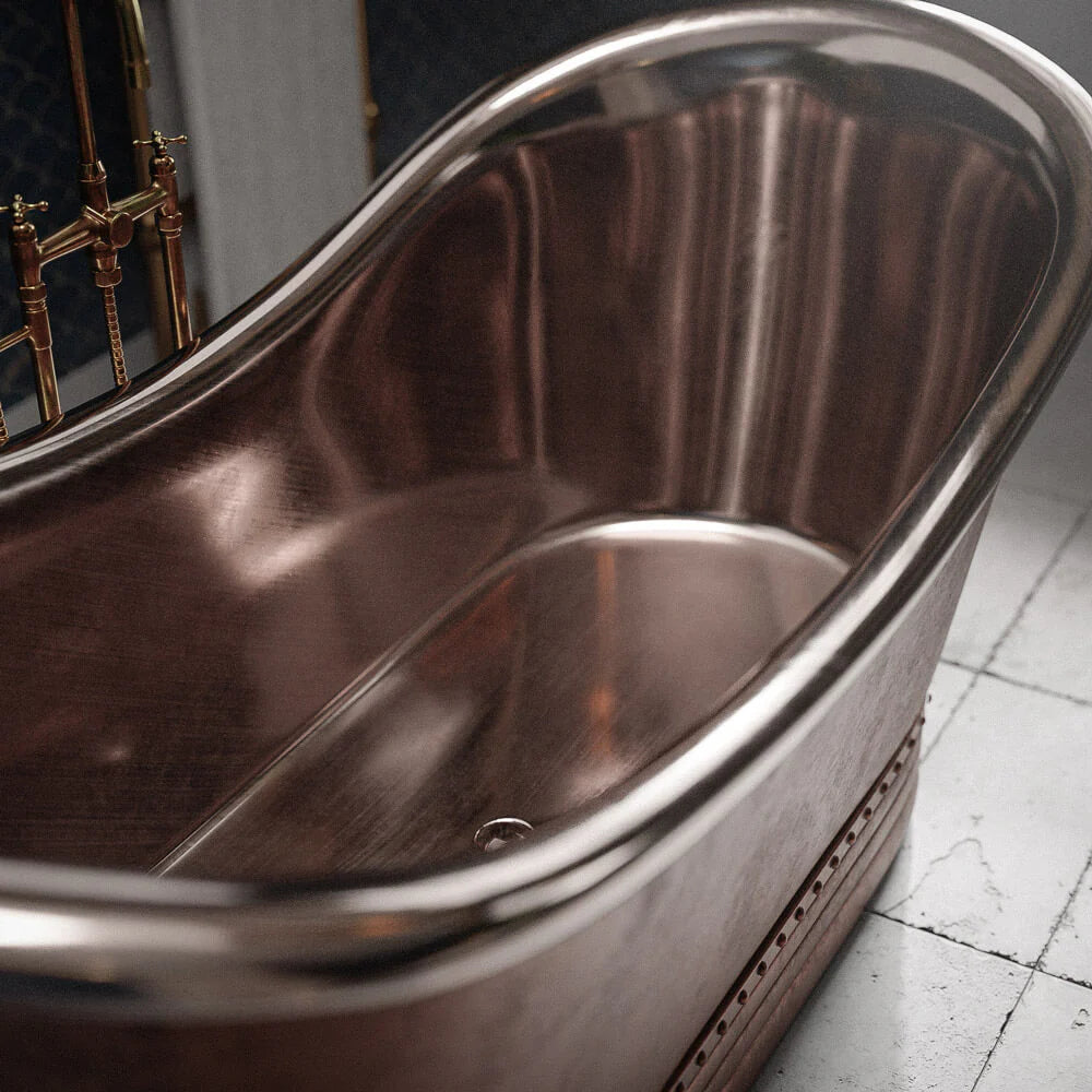 Vintage Copper Double Slipper Freestanding Bathtub – Handcrafted Luxury Soaking Tub