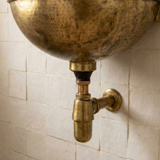 Vintage Brass Wall Mounted Sink with Unlacquered Brass Faucet