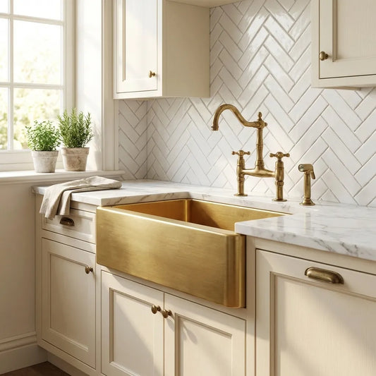 Unlacquered Brass Farmhouse Apron Front Kitchen Sink