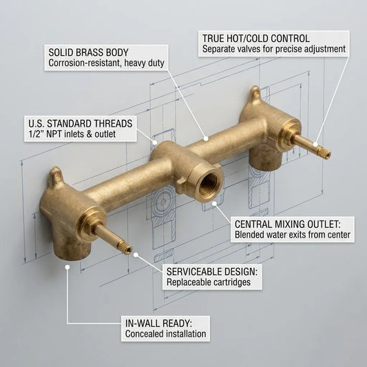 Unlacquered Brass Wall Mount Bathroom Faucet with Lever Handles – Handmade Solid Brass Sink Tap