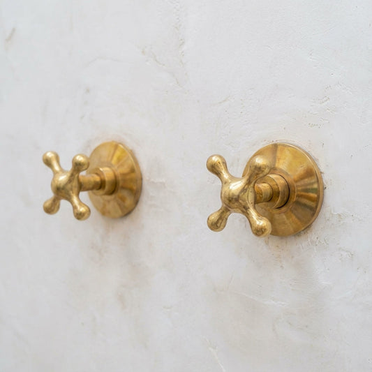 Solid Unlacquered Brass Shower Set with Handles & Rough-In Valve