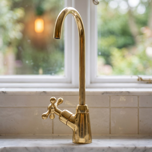 Unlacquered Brass Cold-Water Faucet with Cross Handles