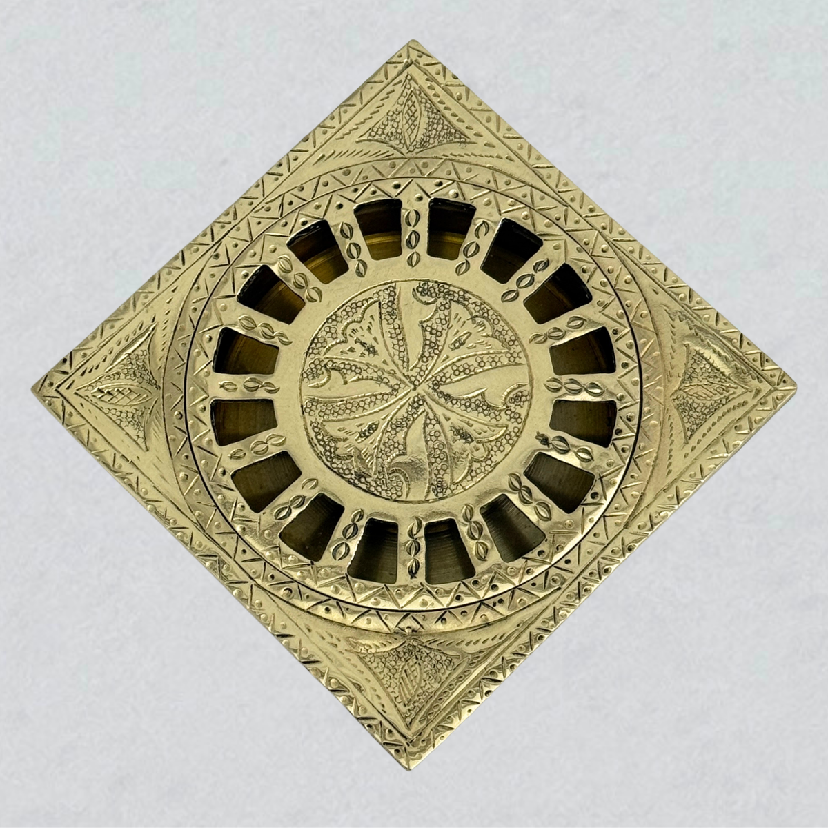 Unlacquered Brass Engraved Shower Drain with Removable Cover, Solid Brass Square Shower Drain