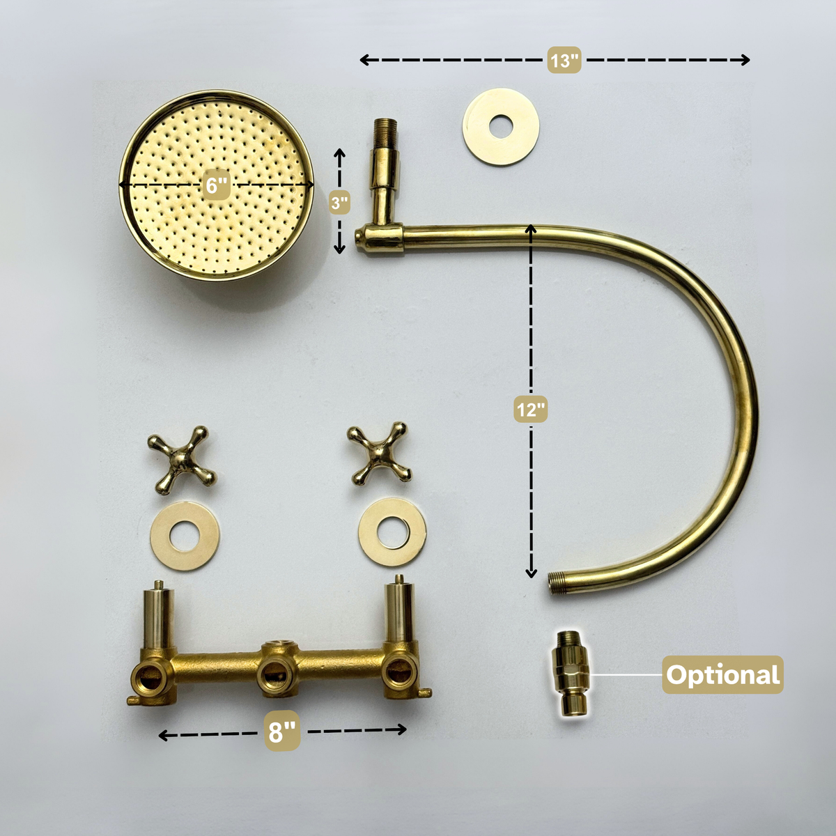 Unlacquered Brass Adjustable Round Rain Shower System