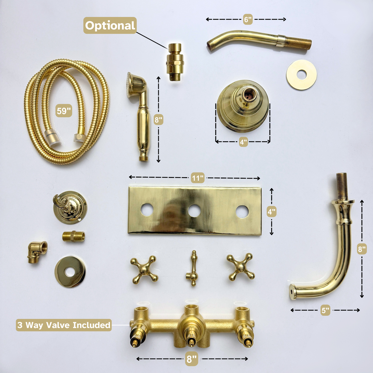 Unlacquered Brass Round Rain Shower System with Handheld