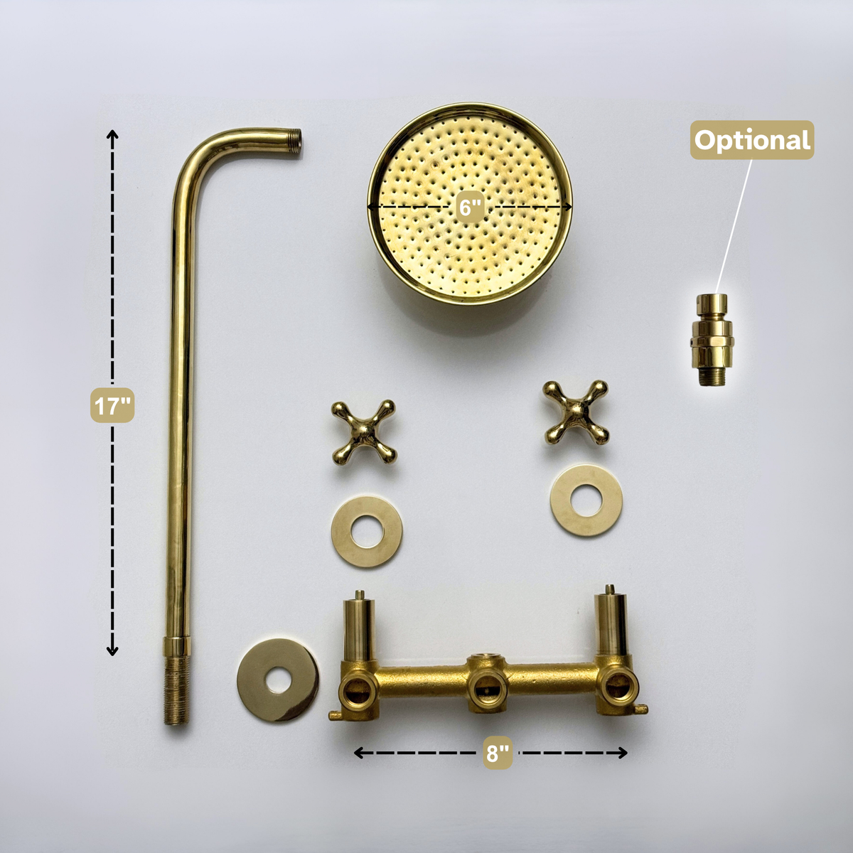 Unlacquered Brass Adjustable Round Rain Shower System
