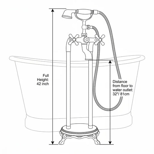 Luxury Unlacquered Brass Tub Filler – Floor Standing Bathtub Faucet Set