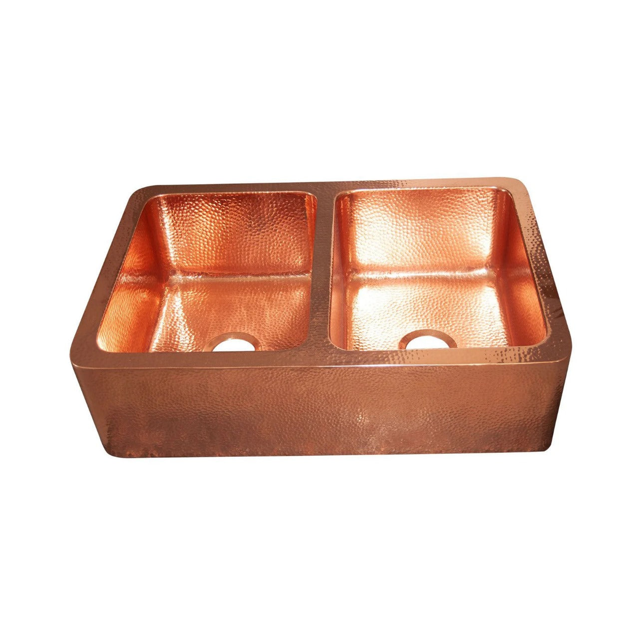 Handmade Double Bowl Copper Farmhouse Sink – Hammered Apron Front