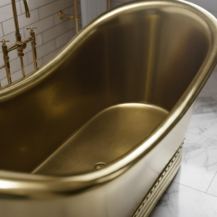 Luxury Unlacquered Brass Freestanding Bathtub | Handmade Solid Brass Soaking Tub for Modern & Vintage Bathrooms by BRASSKA