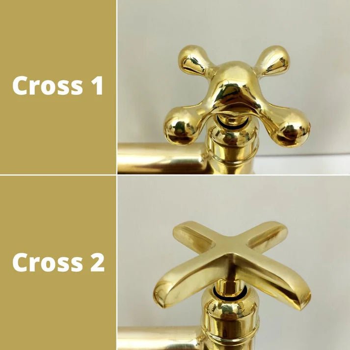 Antique Brass Shower System – Square Rain Shower Head with Dual Cross Handles - Brasska