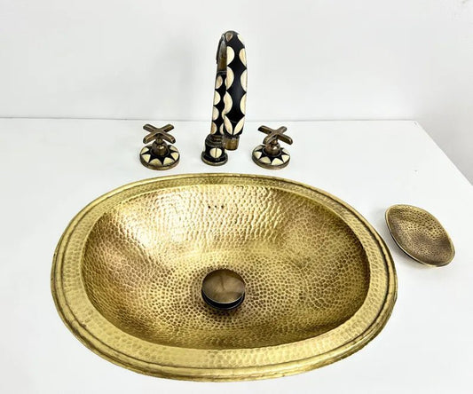 Bone Inlay Brass Deck Mount Lavatory Faucet – Double Handle - Brasska