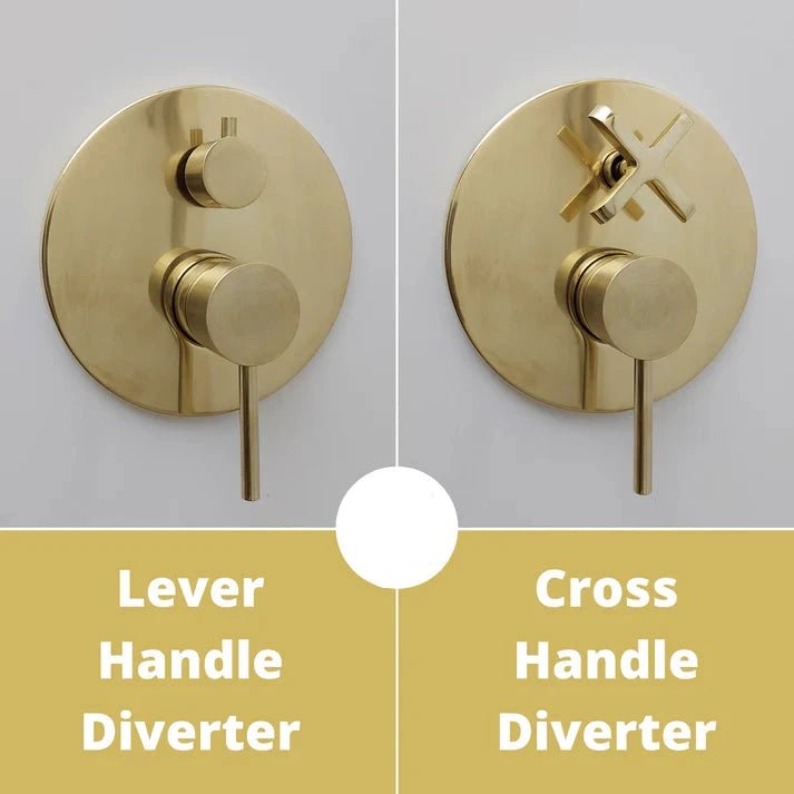 Brasska Unlacquered Brass Shower System with Tub Filler, Round Rain Shower Head, and Arcuate Arm - Brasska