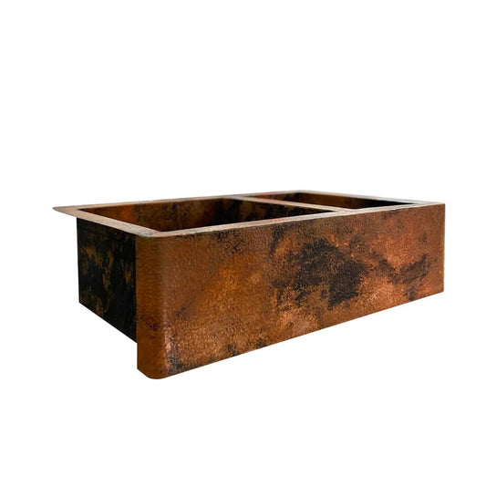 Double Bowl Copper Farmhouse Sink – Rustic Apron Front - Brasska