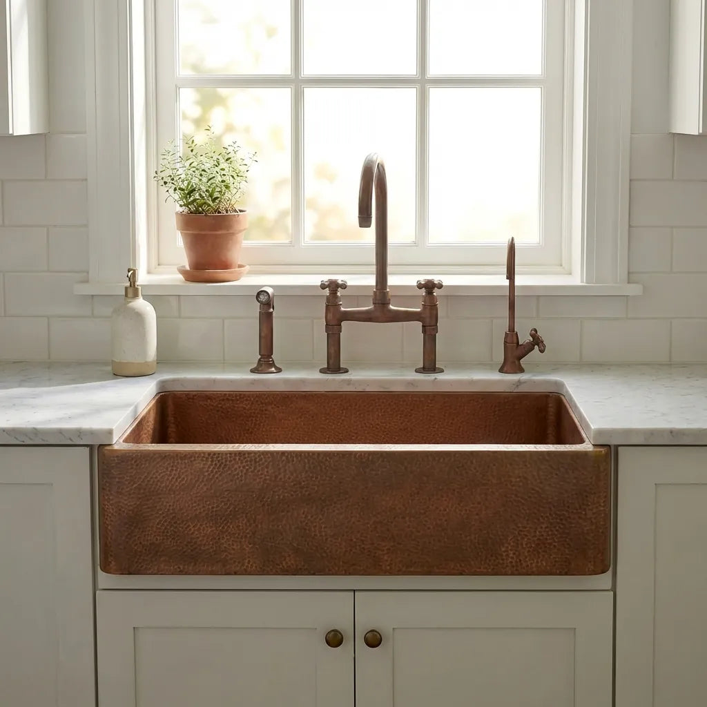 Single Apron Copper Farmhouse Sink -Lona