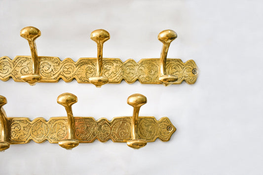 Engraved Brass Wall Hooks – Handmade Unlacquered Coat Rack Vintage Hanger - Brasska