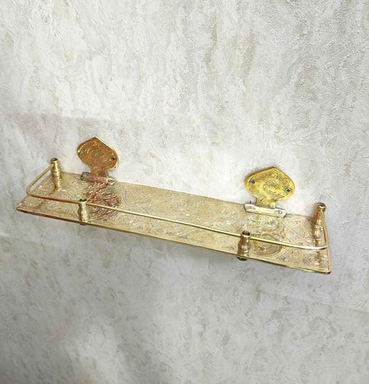 Engraved Solid Brass Wall Bathroom Shelf, Small Bathroom Shelf - Brasska