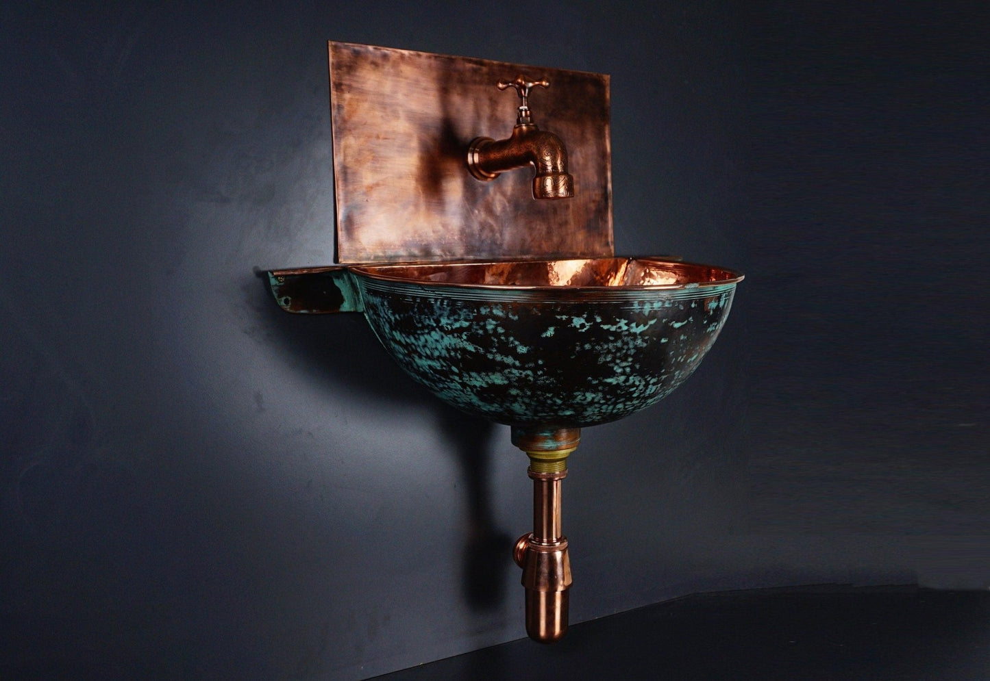 Green Patina Copper Wall Mounted Bathroom Sink - Brasska