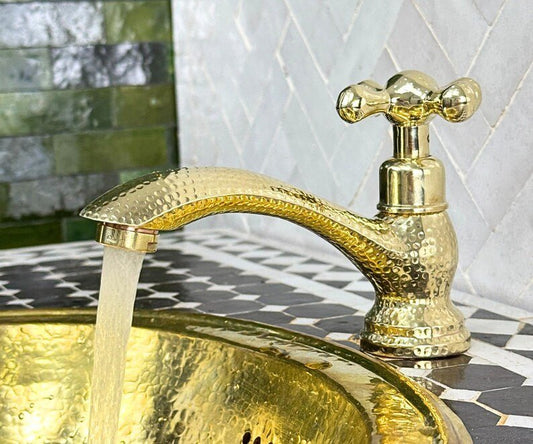 Hammered Brass Single Hole Faucet – Unlacquered Bathroom Tap - Brasska