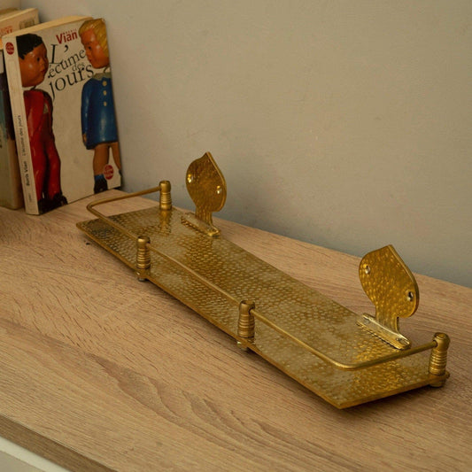 Hammered Brass Wall Shelf – Handmade Unlacquered Floating Bathroom Rack - Brasska