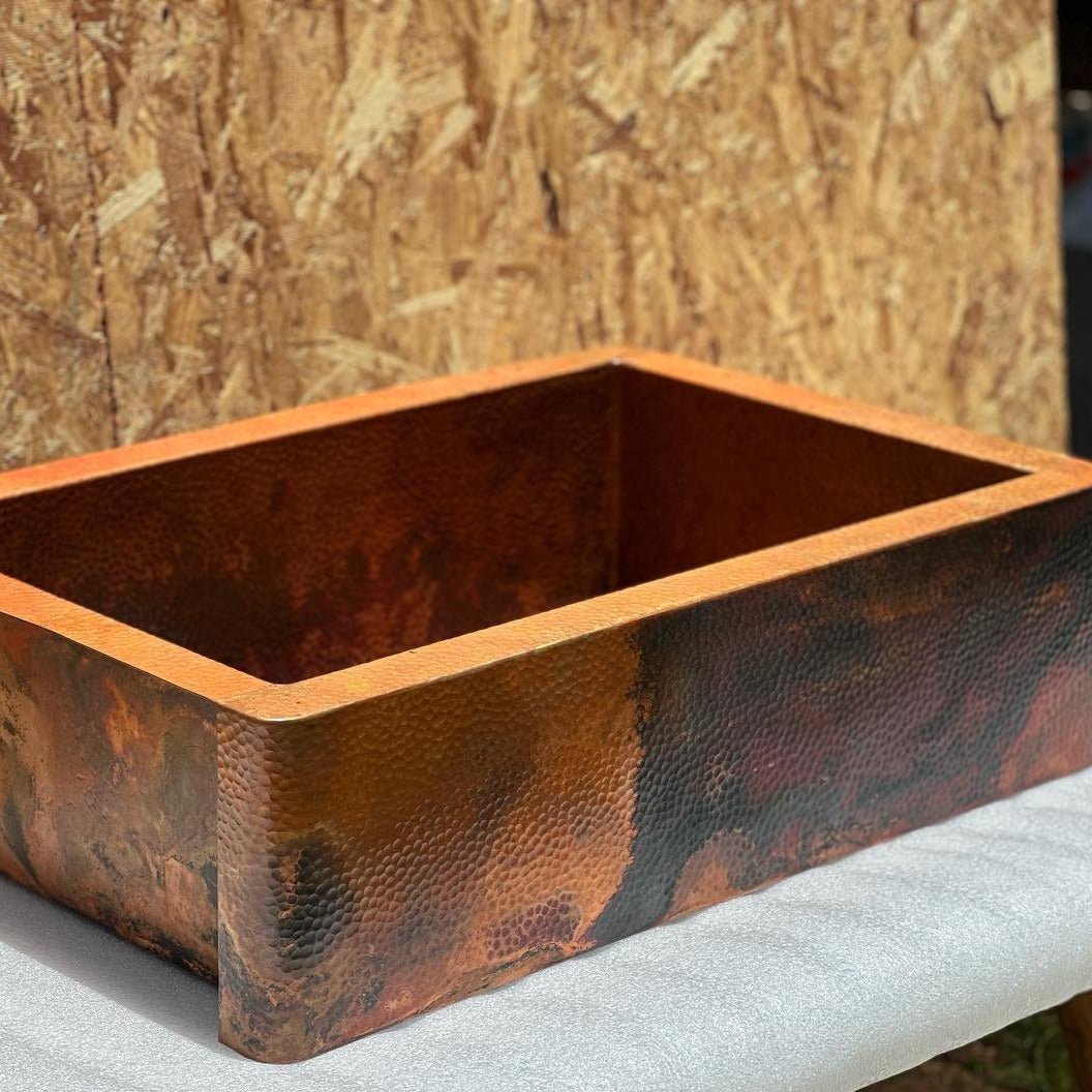 Hammered Copper Apron Front Single Kitchen Basin Sink -Onyx - Brasska