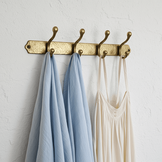 Hammered Solid Brass Wall Hooks – Handmade Unlacquered Coat Rack - Brasska