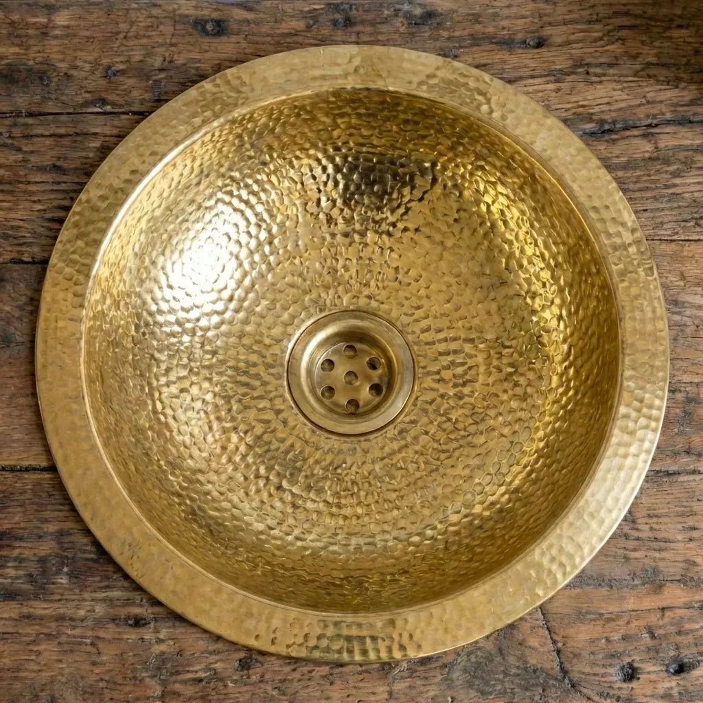 Handcrafted Hammered Unlacquered Brass Bar Sink Drop In - Brasska