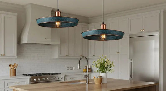 Handmade Copper Patina Pendant Light – Rustic Farmhouse Ceiling Lamp for Kitchen Island & Dining Room - Brasska