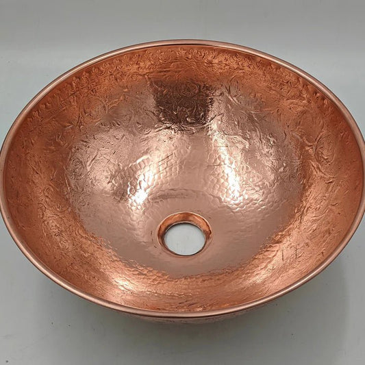 Handmade Solid Copper Vessel Sink – Decorative Round Bathroom Bowl - Brasska
