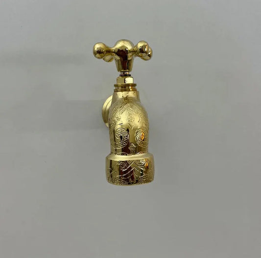 Engraved Brass Wall Faucet – Handmade Moroccan Unlacquered Brass Tap