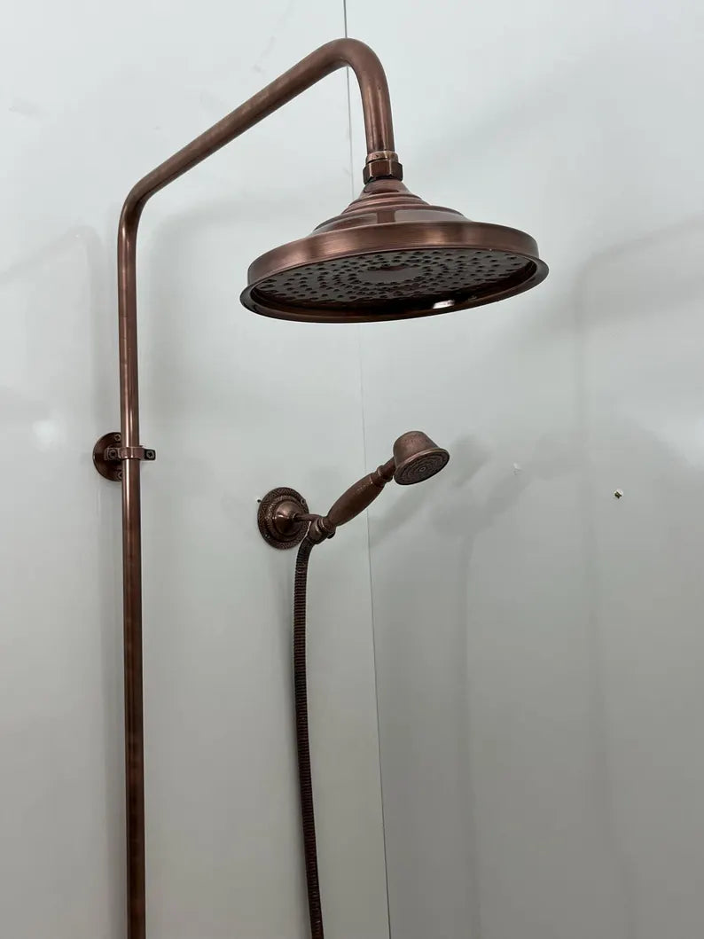 Vintage Brass Shower System – Wall Mounted with Rainfall & Handheld Shower