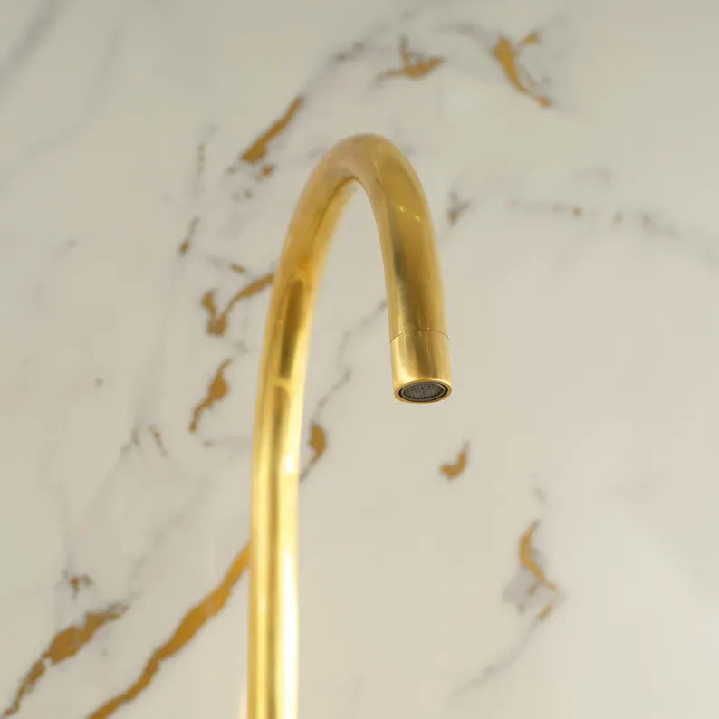 Unlacquered Brass 3-Piece Kitchen Faucet Set – Bridge Design