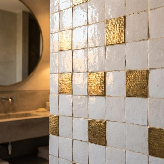 Hammered Brass Mosaic Tile – Unlacquered Metal Backsplash Square
