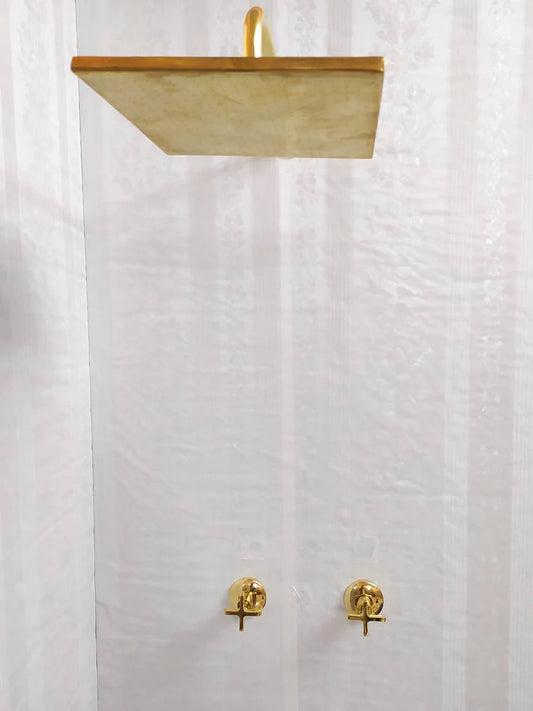 Antique Brass Shower System – Square Rain Shower Head with Dual Cross Handles