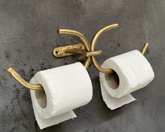 Double Brass Toilet Paper Holder – Handmade Wall Mounted Vintage Bathroom Fixture