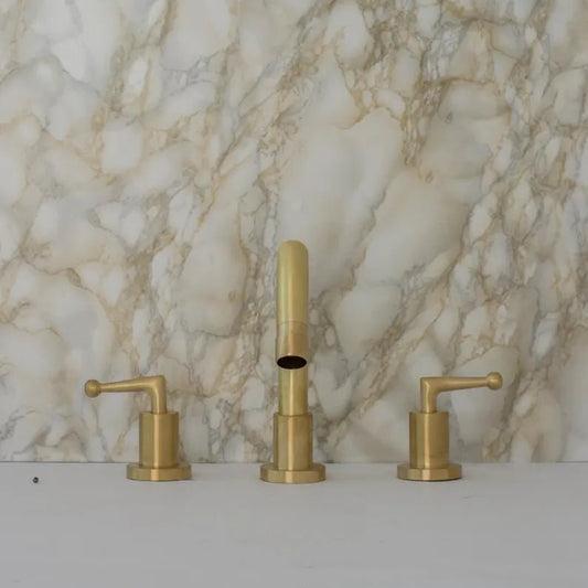 Luxury 3-Hole Brass Bathroom Faucet – Modern Unlacquered Brass Sink Mixer with Dual Handles - Brasska