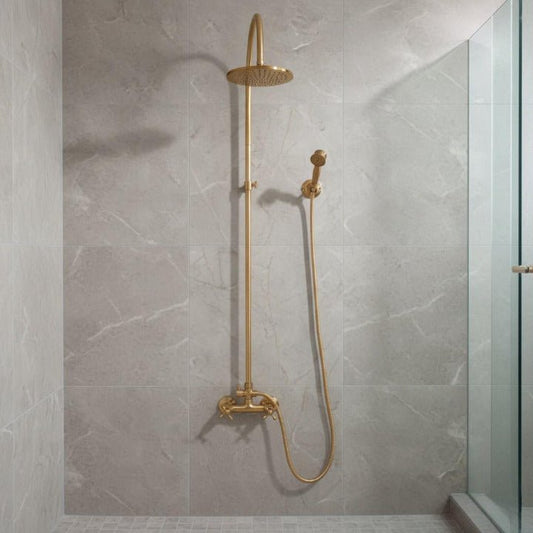 Luxury Brass Shower Set – Vintage Wall Mounted Rainfall Shower with Handheld Sprayer | Antique Gold Finish - Brasska