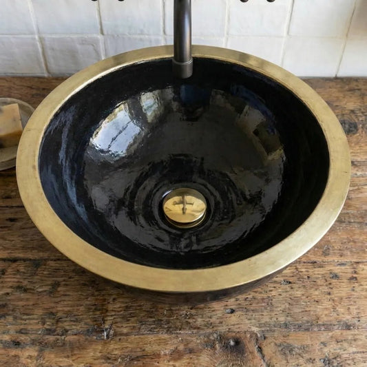 Luxury Hand-Hammered Black Brass Vessel Sink – Round Bathroom Basin - Brasska