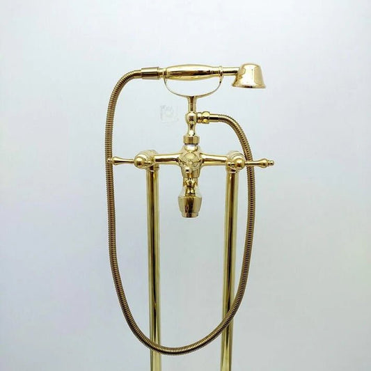 nlacquered Brass Tub Filler Bathtub Faucet with Hand Shower - Brasska