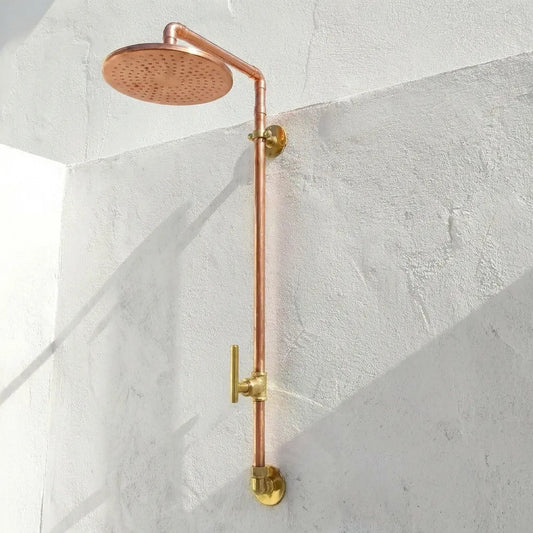 Outdoor Copper Rain Shower System with Single Handle โ Wall Mounted Luxury Shower Fixture - Brasska