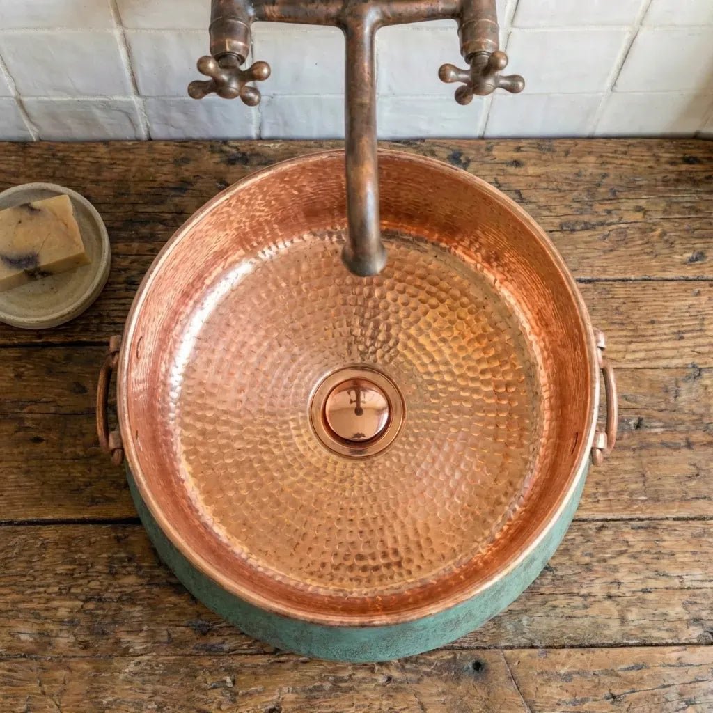 Oxidized Copper Bucket Vessel Sink – Handmade Bathroom Washbasin - Brasska