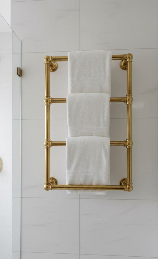 Premium Solid Brass Wall-Mounted Towel Rack – Vintage Bathroom Warmer - Brasska