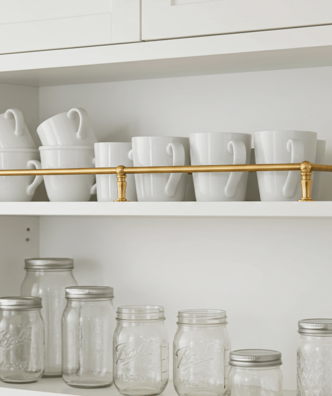Unlacquered Brass Gallery Rail – Solid Brass Shelf Guard for Kitchen Cabinets - Brasska