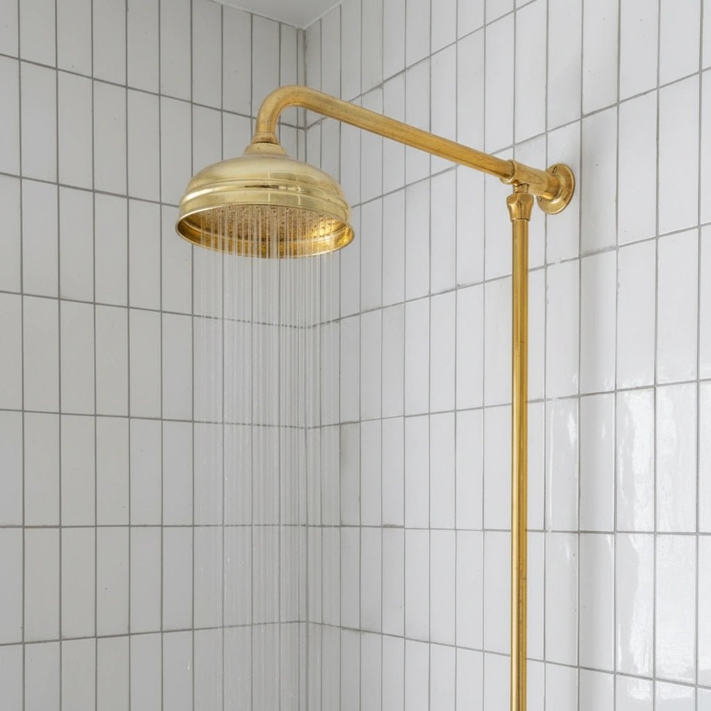 Unlacquered Brass Shower System – Wall Mount Mixer with Handheld - Brasska
