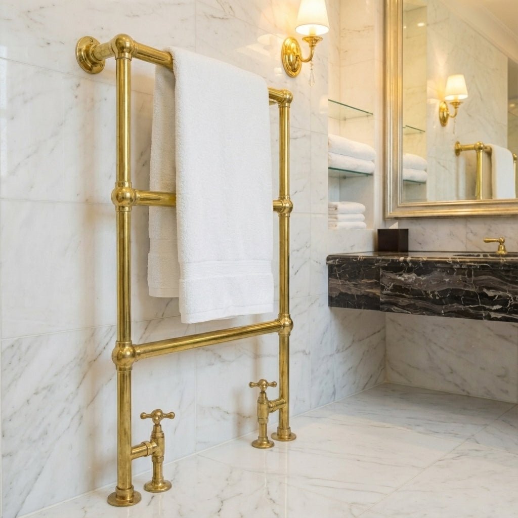 Unlacquered Brass Vertical Traditional Towel Rail Radiator - Brasska