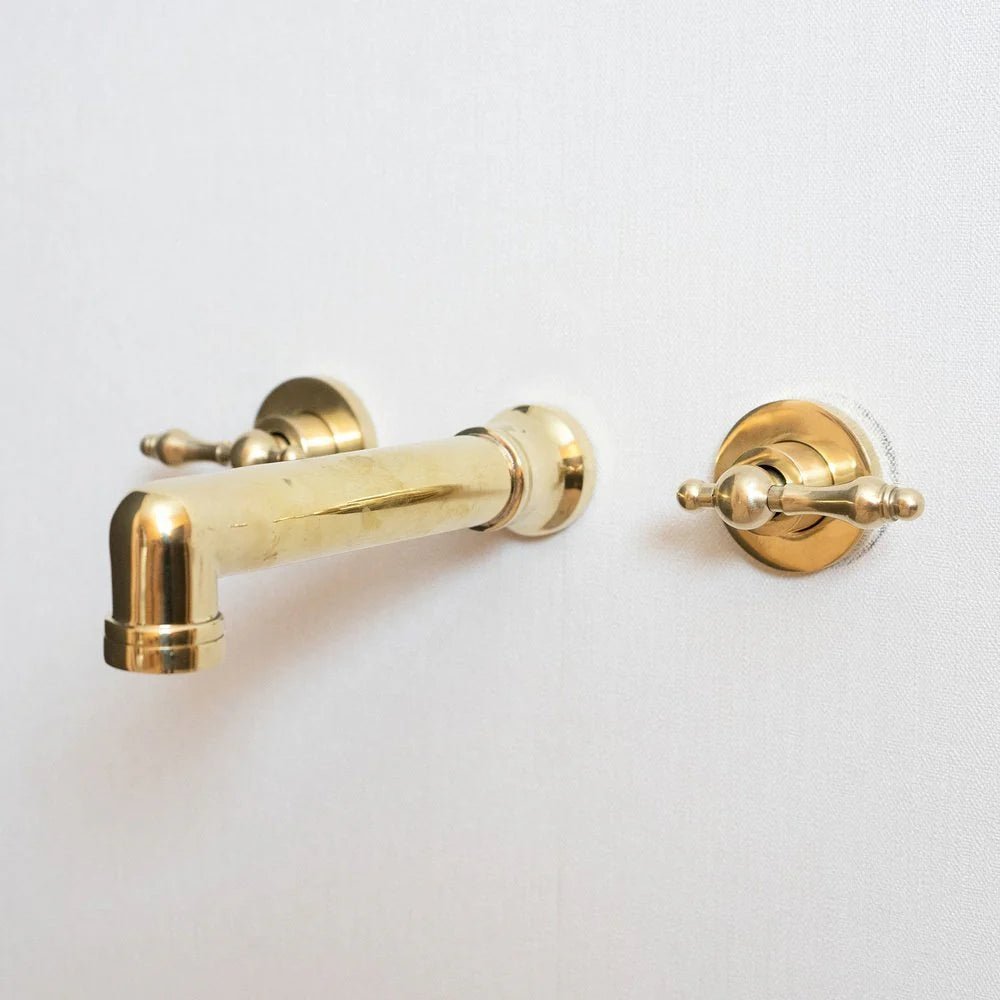 Unlacquered Brass Wall Mounted Faucet With Lever Handles - Brasska