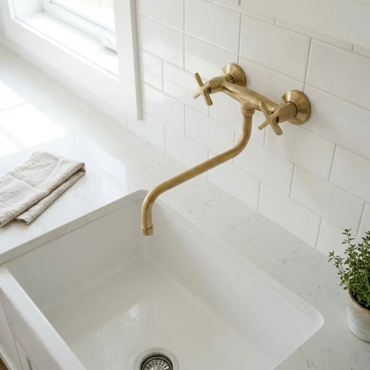 Unlacquered Brass Wall Mounted Kitchen Faucet - Brasska