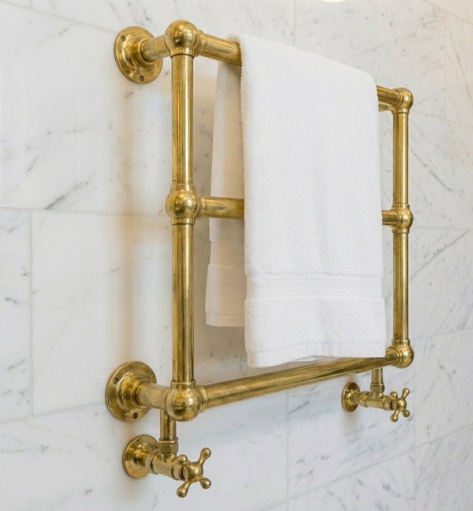 Unlacquered Brass Wall Mounted Towel Warmer Rail - Brasska