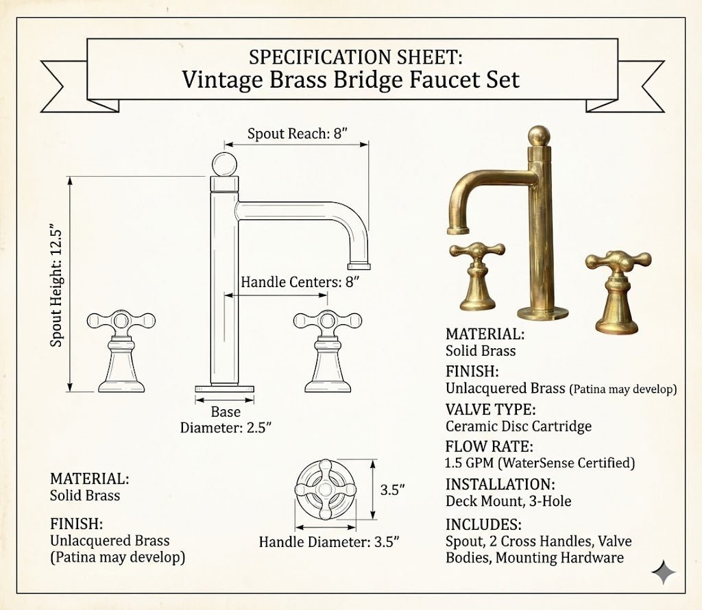 Unlacquered Brass Widespread Faucet – Tall Spout Bathroom Lever Tap - Brasska