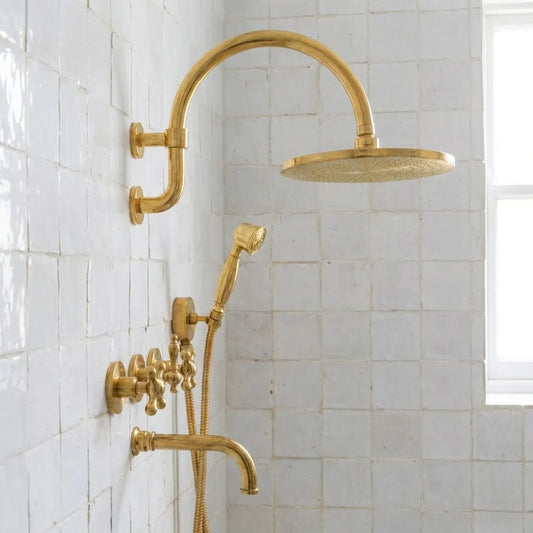 Unlacquered Brass Wall-Mounted Rain Shower System Set with Handheld Spray