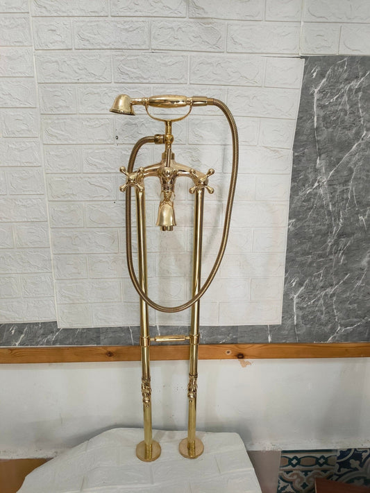 Unlaquered Brass Freestanding Tub Filler Faucet - Brasska